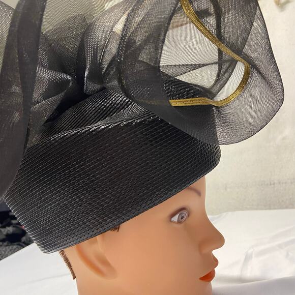 Black Hat W/ Gold Trim Fancy Church Party Special Funeral Ladies Polypropylene main image 4